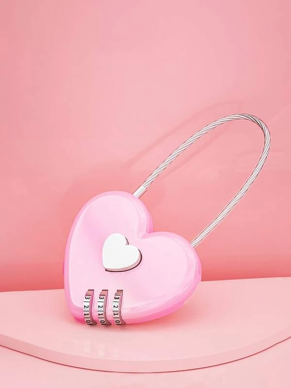 Candado corazón rosa de cable - 3074