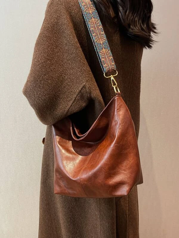 Cartera marrón cuerina estilo vintage - 3149