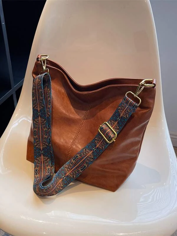 Cartera marrón cuerina estilo vintage - 3149