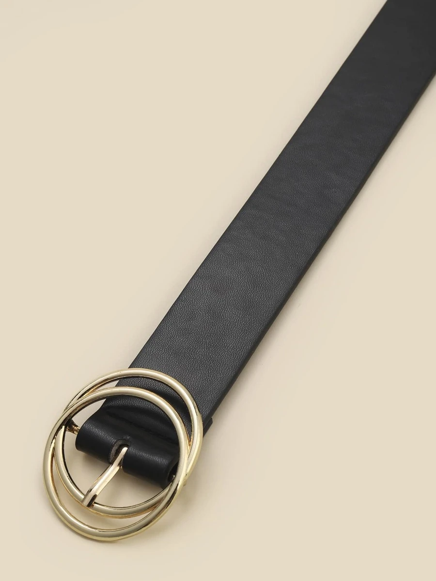 Cinturon negro hebilla de aros superpuestos - 4013