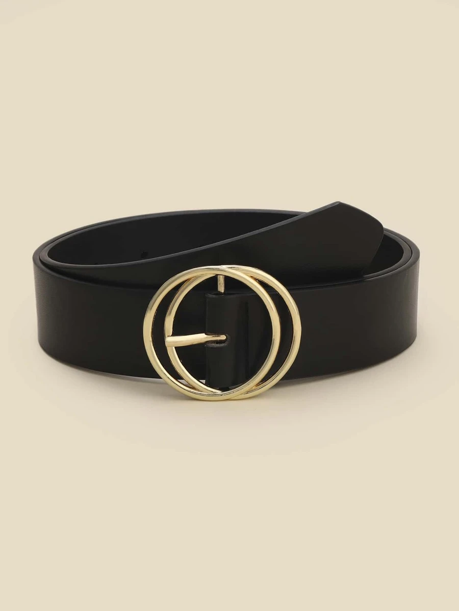 Cinturon negro hebilla de aros superpuestos - 4013