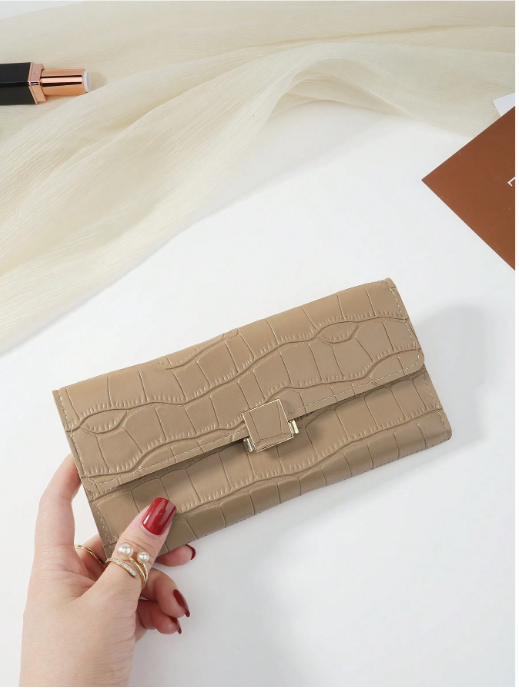 Billetera caqui con relieve de cocodrilo - 4623