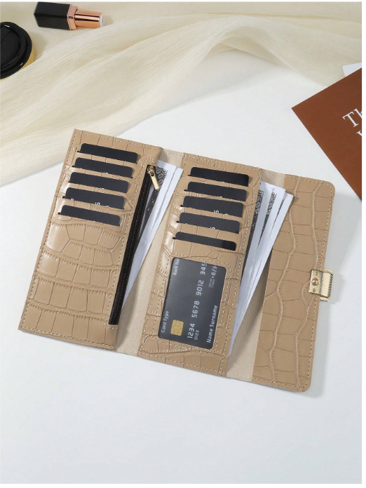 Billetera caqui con relieve de cocodrilo - 4623