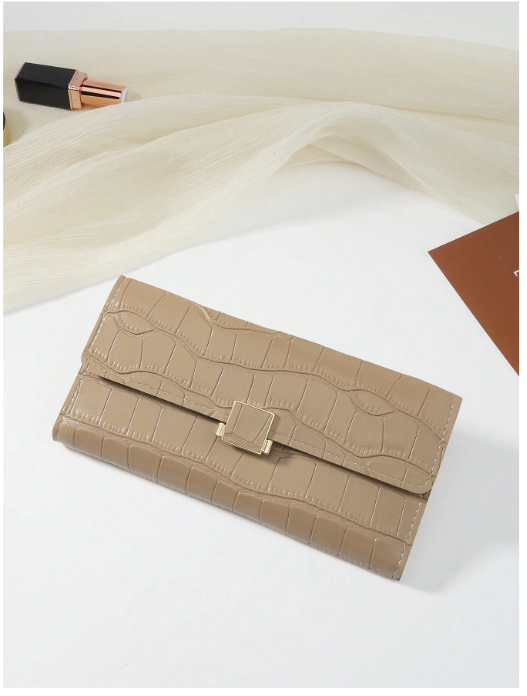 Billetera caqui con relieve de cocodrilo - 4623