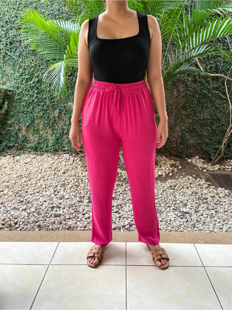 Pantalon rosa de tela bolsas laterales elástico en cintura - 4733R