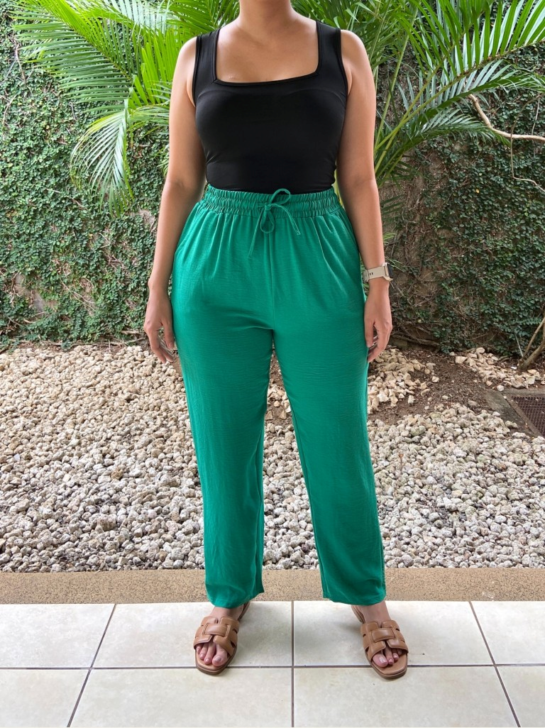 Pantalon verde de tela bolsas laterales elástico en cintura - 4733V