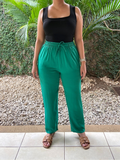 Pantalon verde de tela bolsas laterales elástico en cintura - 4733V