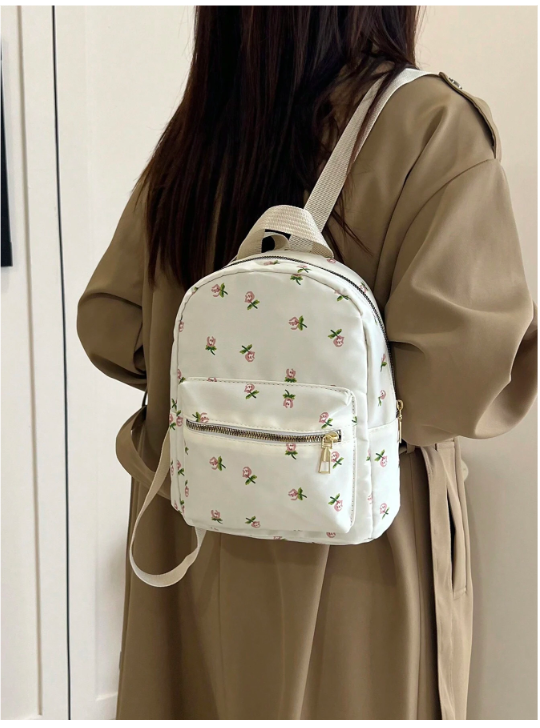 Mochila blanca estampada flores - 4872