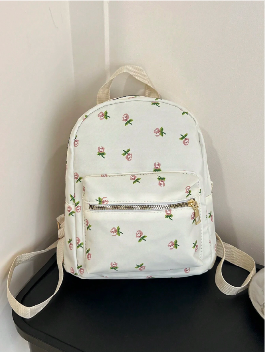 Mochila blanca estampada flores - 4872