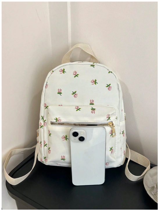 Mochila blanca estampada flores - 4872