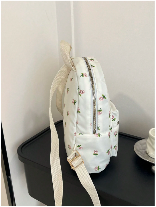 Mochila blanca estampada flores - 4872