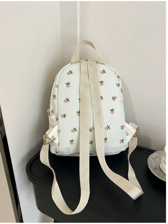 Mochila blanca estampada flores - 4872