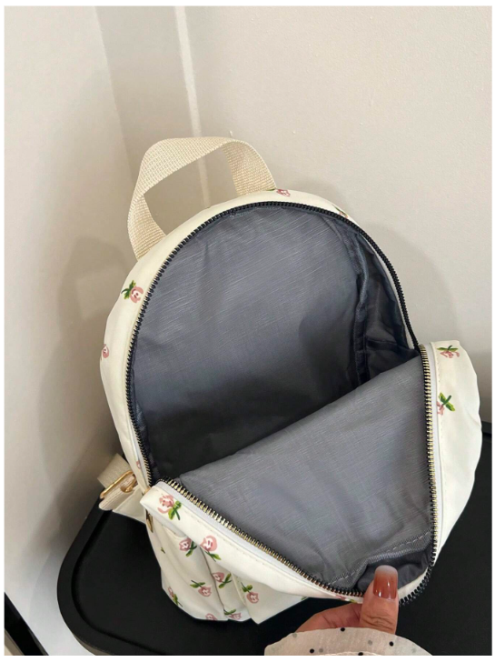 Mochila blanca estampada flores - 4872