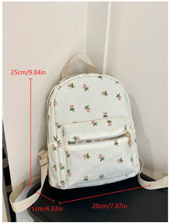 Mochila blanca estampada flores - 4872