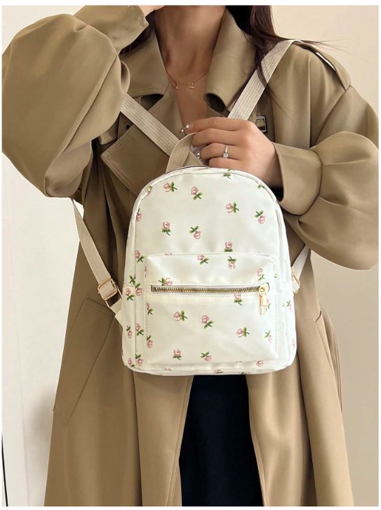 Mochila blanca estampada flores - 4872