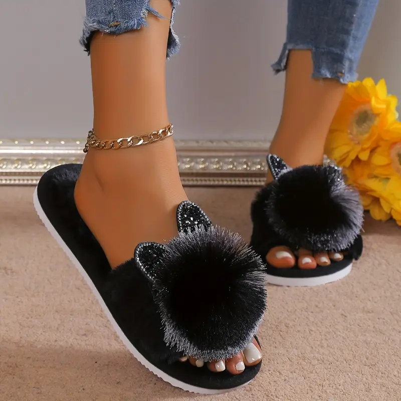 Pantuflas negras con cabeza de gato - 4876