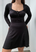 Vestido negro manga larga lazo en pecho - 4916N