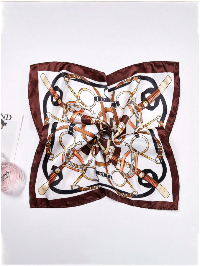 Pañuelo bordes marron estampado de cadenas - 4978