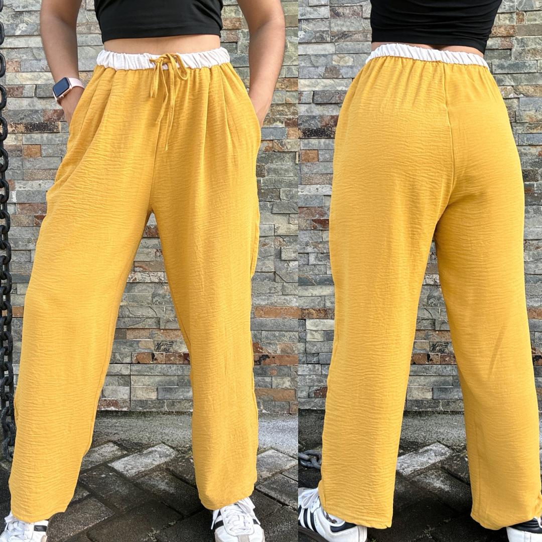 Pantalon boxer mostaza pierna ancha elástico en cintura - 5013M