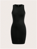 Vestido negro ajustado al cuerpo sin mangas cuello redondo - 5041