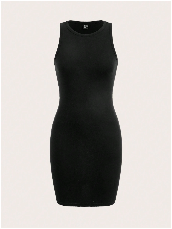 Vestido negro ajustado al cuerpo sin mangas cuello redondo - 5041