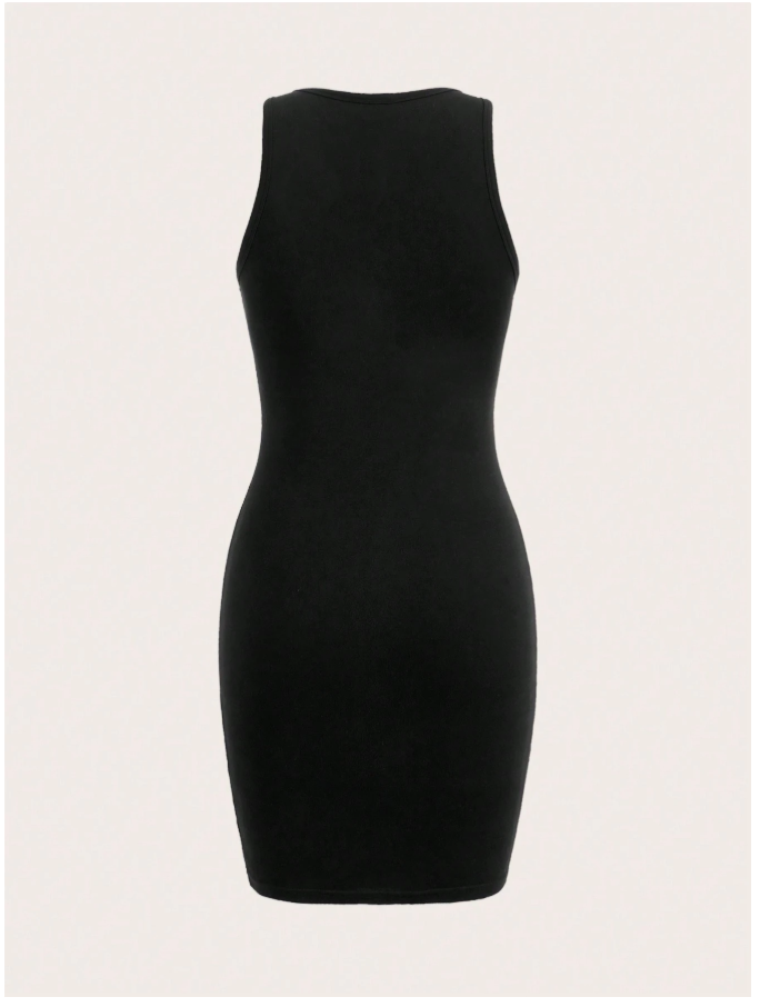 Vestido negro ajustado al cuerpo sin mangas cuello redondo - 5041