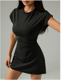Vestido gris oscuro corto doblez en mangas - 5138