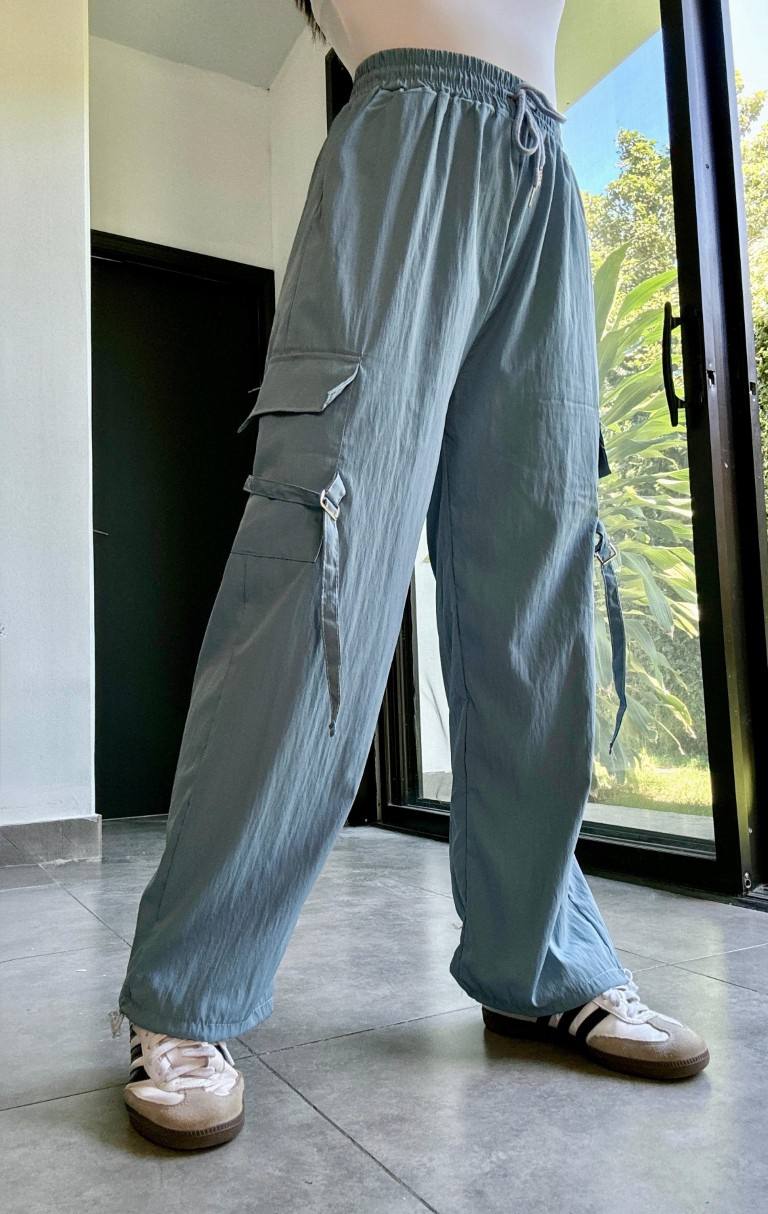 Pantalon cargo Azul con tiras laterales - 5142A