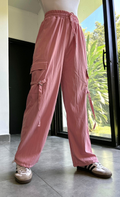 Pantalon cargo rosa con tiras laterales - 5142R