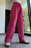 Pantalon cargo rosa fucsia con tiras laterales - 5142RF