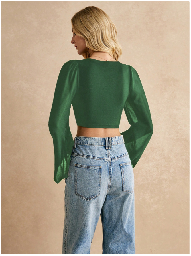 Crop top verde manga larga acampanada - 5245