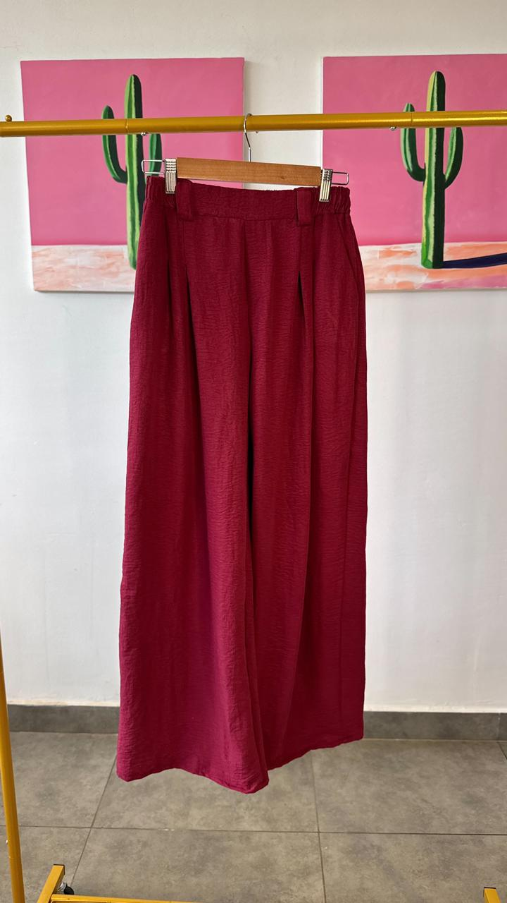 Pantalon burdeos pierna ancha contira de ajuste en cintura - 5314BU