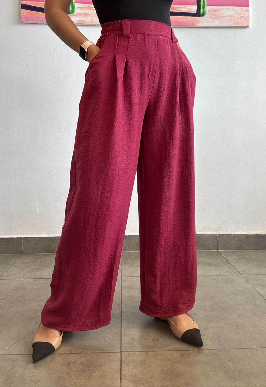 Pantalon burdeos pierna ancha contira de ajuste en cintura - 5314BU