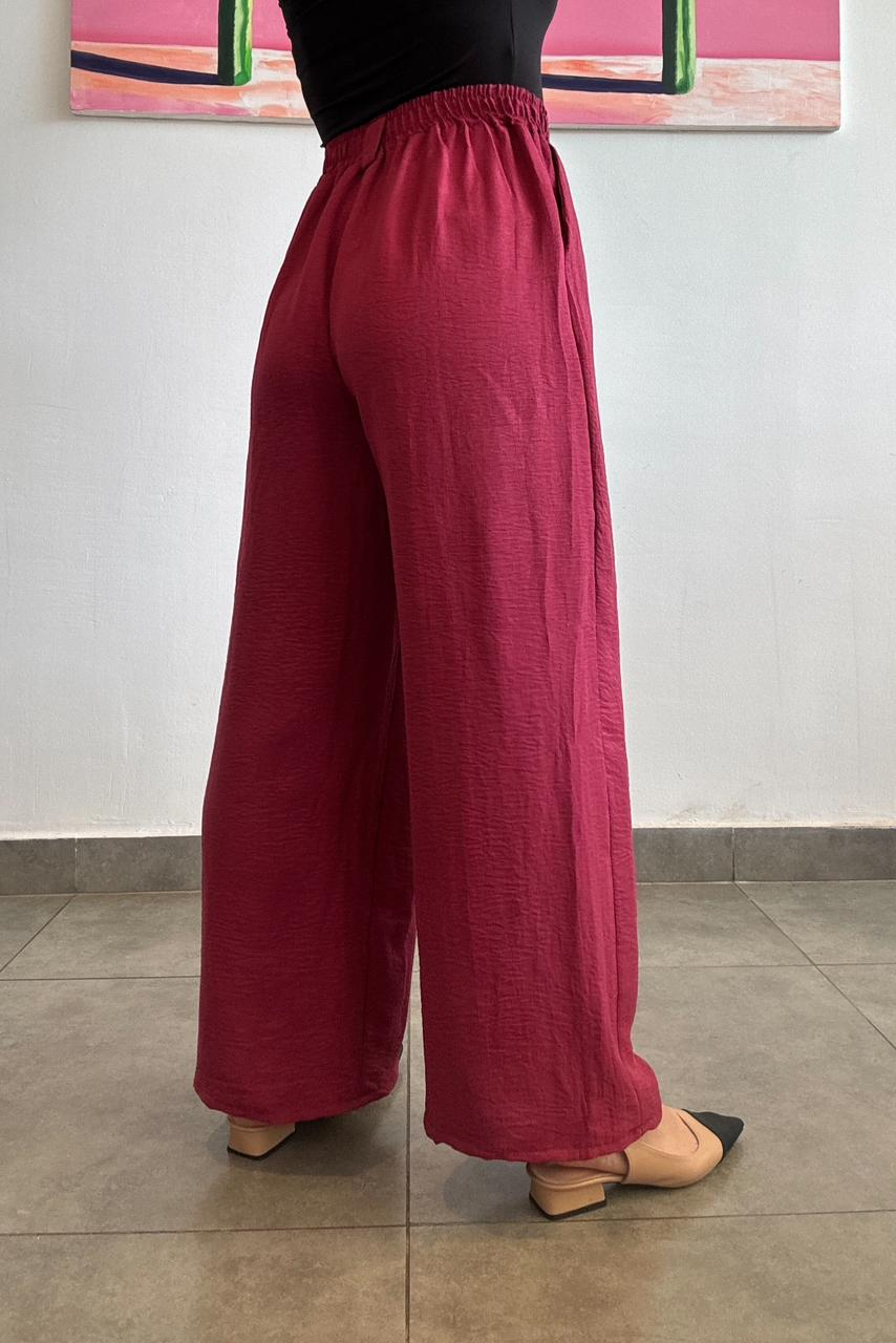 Pantalon burdeos pierna ancha contira de ajuste en cintura - 5314BU