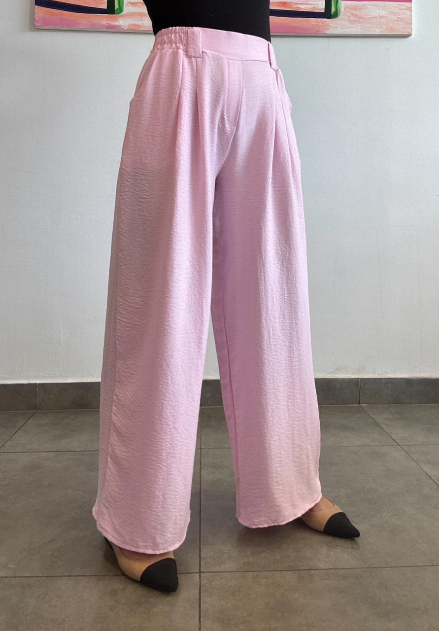 Pantalon rosa pierna ancha contira de ajuste en cintura - 5314R