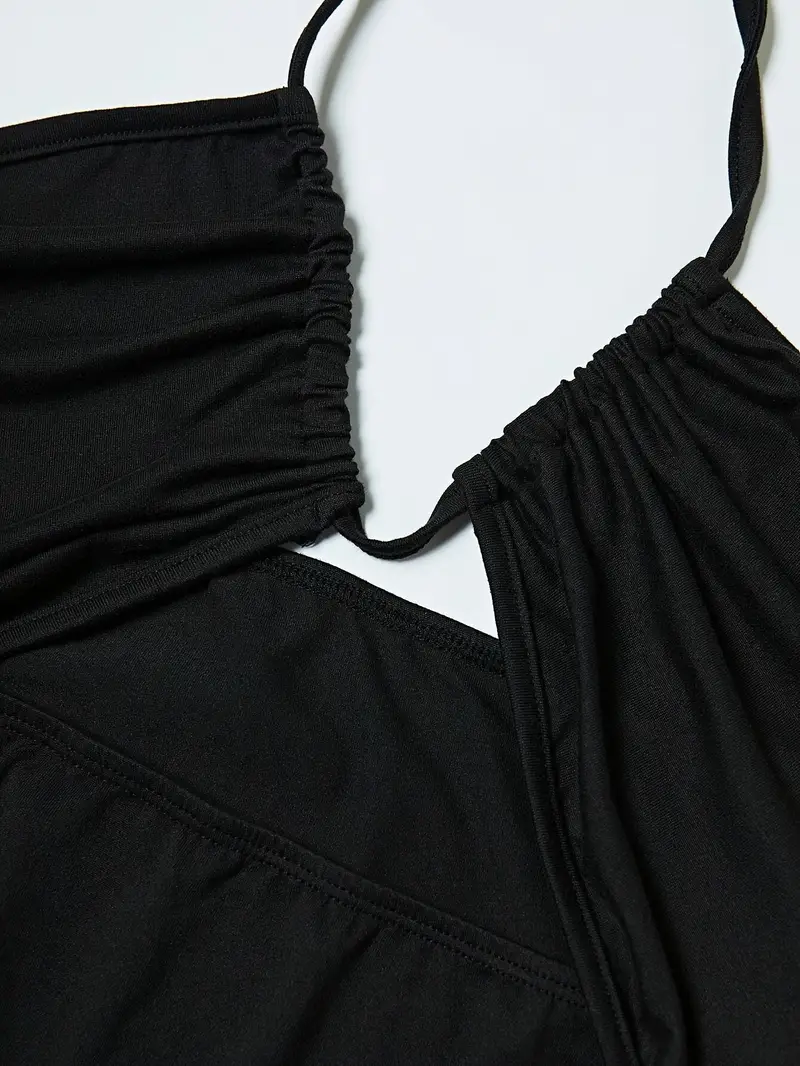 Vestido negro abertura en pecho & tiras cruzadas - 5320