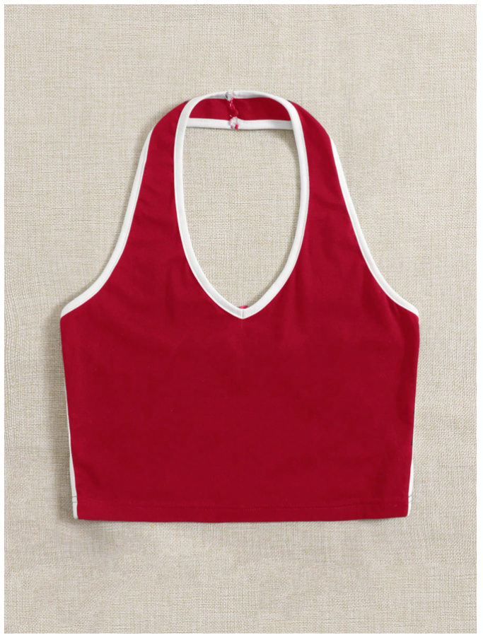 Crop top rojo de algodón halter borde blanco – Gihi Boutique