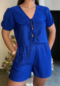 Set azul camisa con lazos frontales & short - 5386A