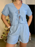 Set celeste camisa con lazos frontales & short - 5386CE