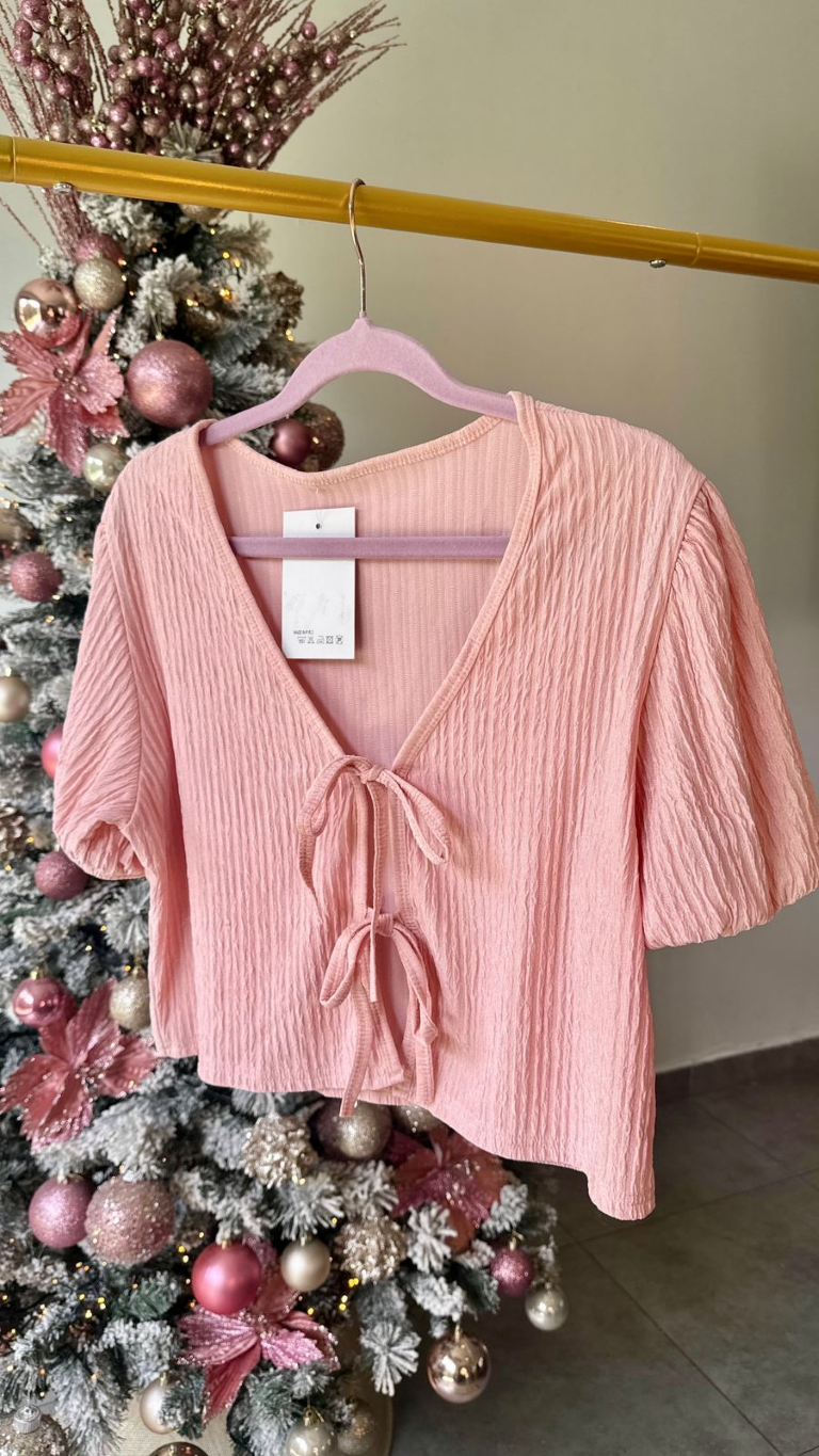Set rosa vieja camisa con lazos frontales & short - 5386RV