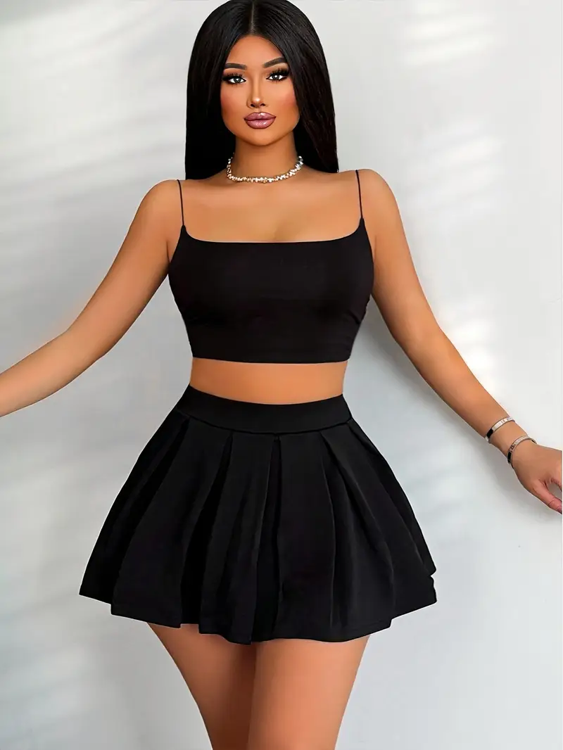 Falda negra mini con pliegues - 5405