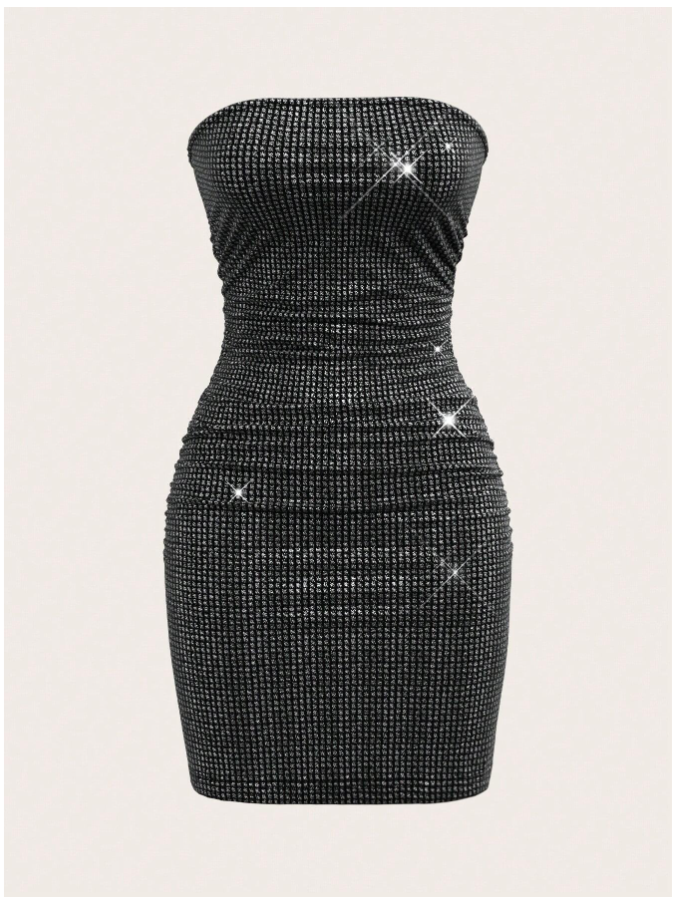 Vestido negro efecto metálico sin mangas - 5425