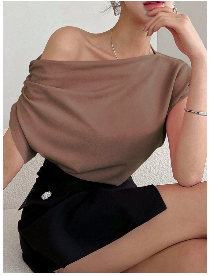 Camisa café un hombro - 5454