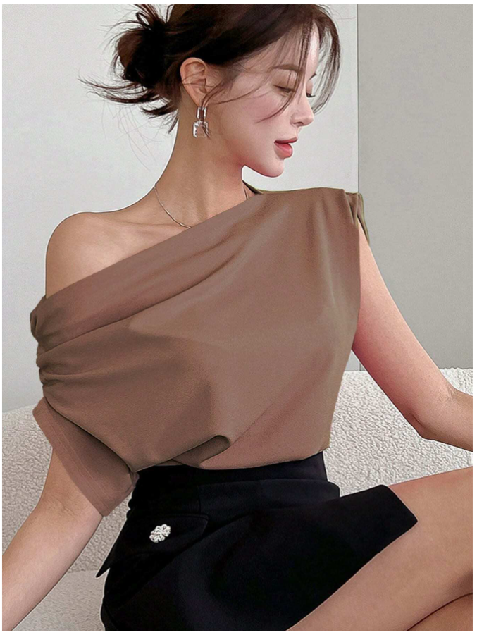 Camisa café un hombro - 5454