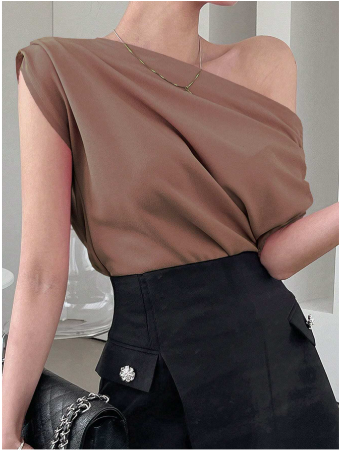 Camisa café un hombro - 5454