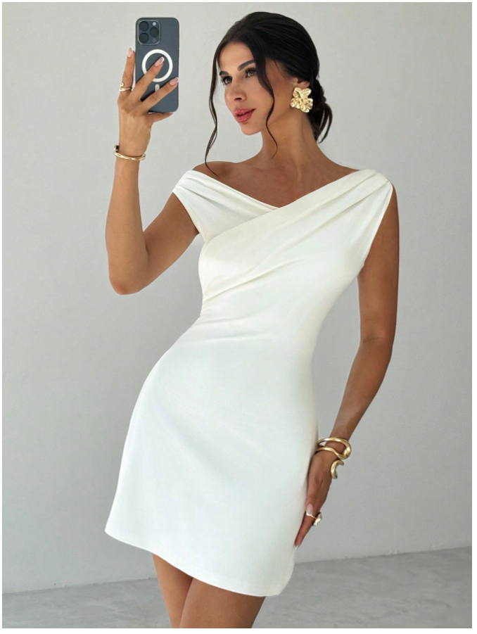 Vestido blanco cruzado en pecho - 5460