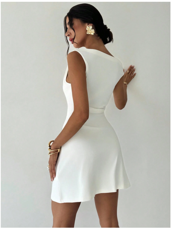 Vestido blanco cruzado en pecho - 5460