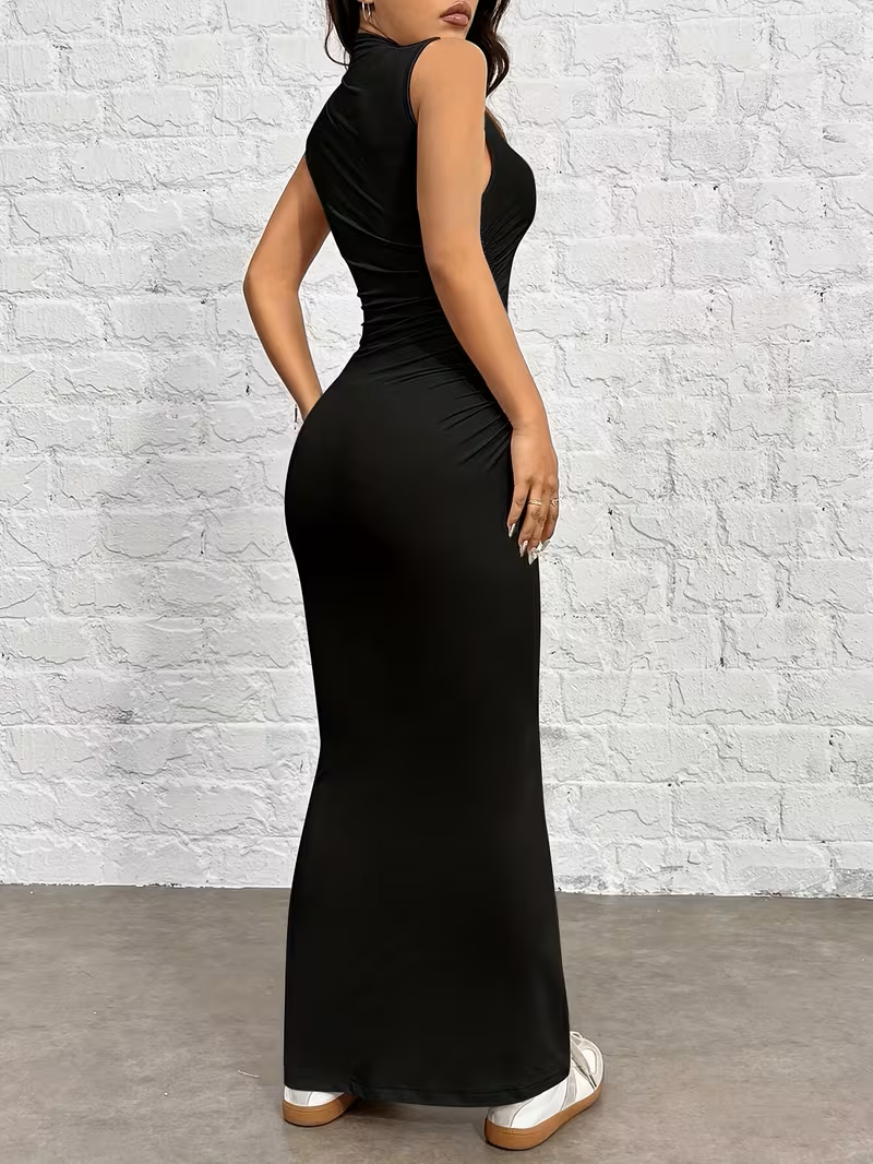 Vestido negro largo ajustado al cuerpo - 5479