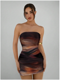 Vestido marrón estampado abstracto - 5494