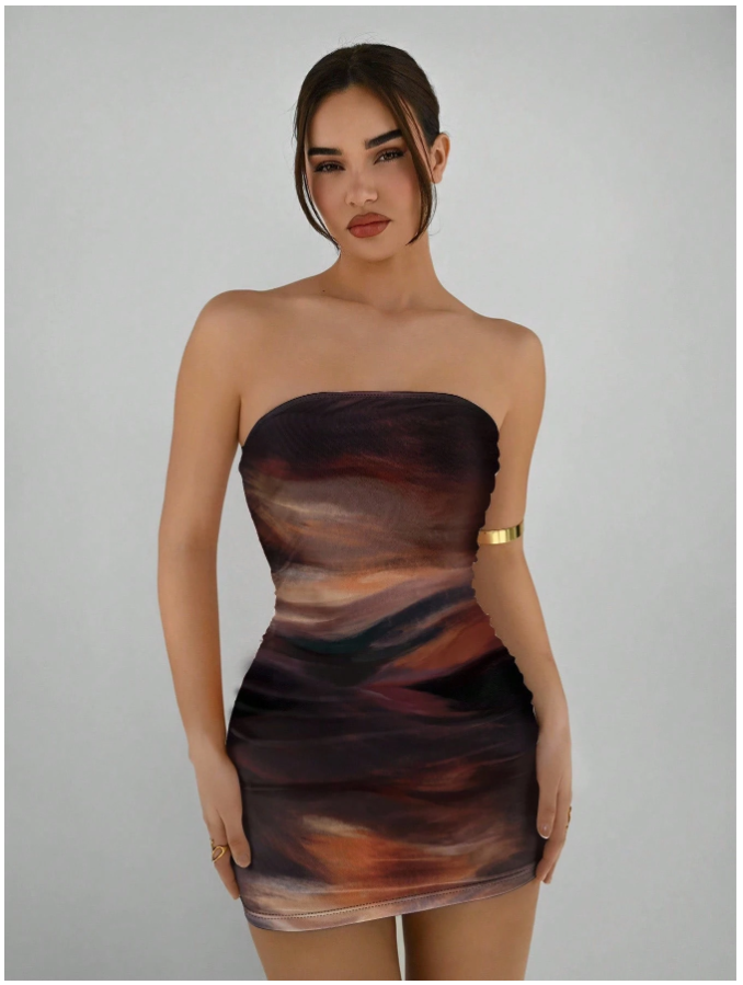 Vestido marrón estampado abstracto - 5494